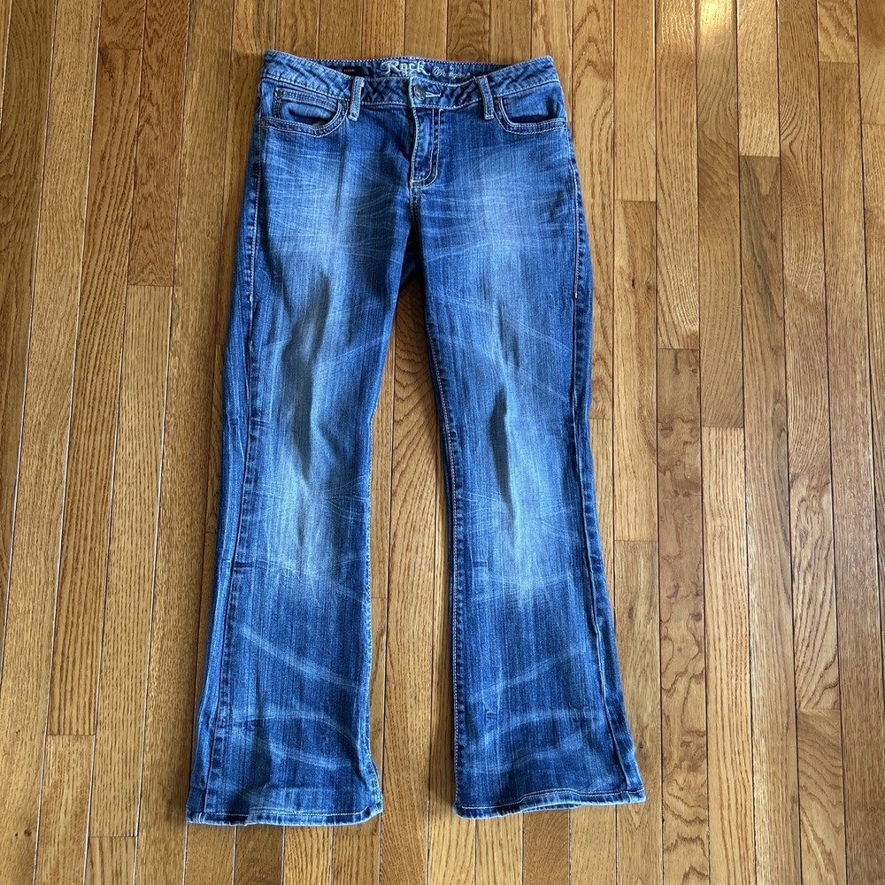 Rock 47 By Wrangler Jeans Sz 7/8 Womens Boot Cut Stretch Low Rise Blue